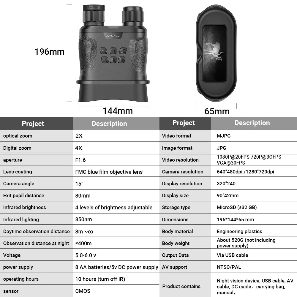 Night Vision HD Infrared Digital Military Goggles Binoculars Long Range Telescope Record and Pictures