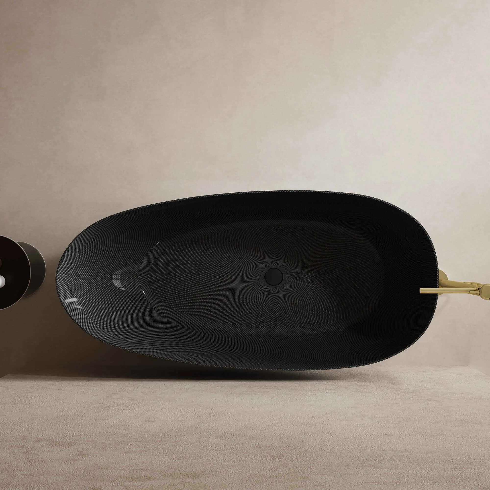 Noir 1700mm Carbon Fiber Free Standing Bathtub Egg Shape Black Ex-display