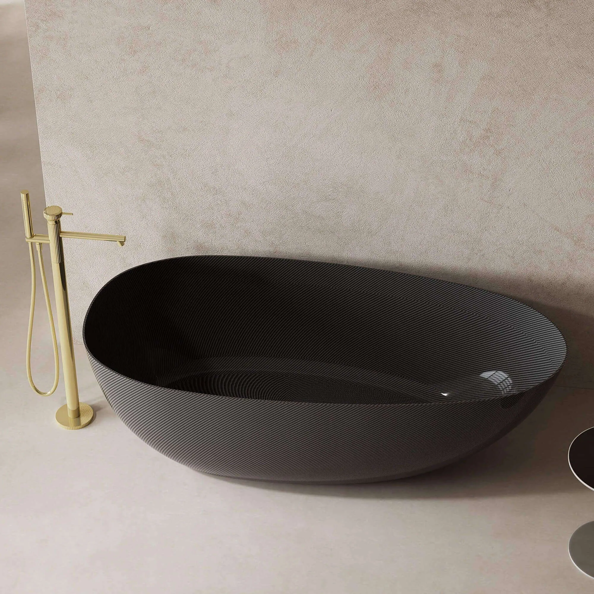 Noir 1700mm Carbon Fiber Free Standing Bathtub Egg Shape Black Ex-display