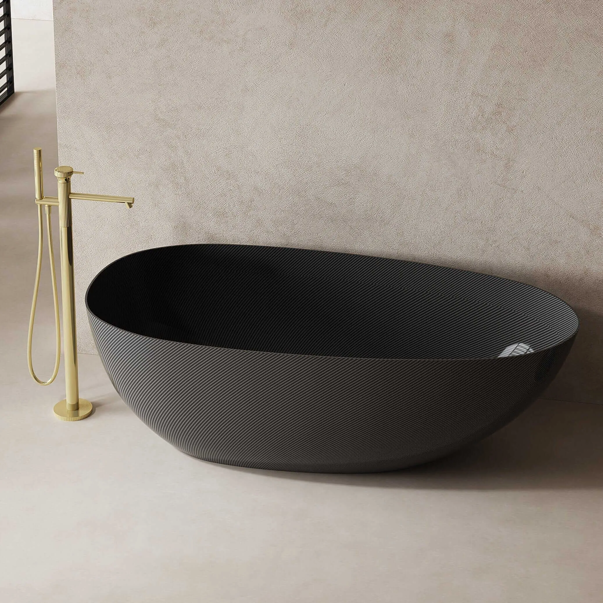 Noir 1700mm Carbon Fiber Free Standing Bathtub Egg Shape Black Ex-display