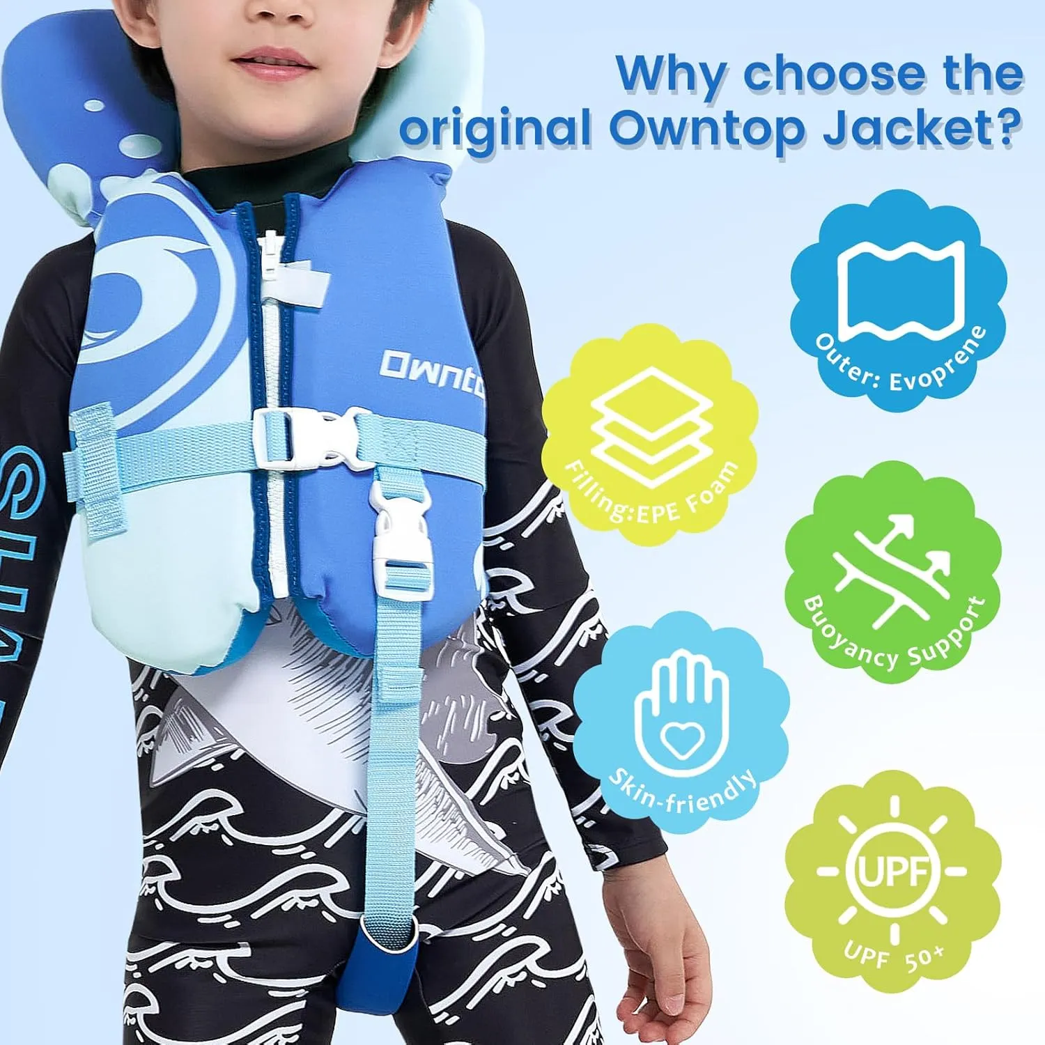 Owntop Toddler Swim Vest Kids Float Jacket Swimming Aid for Children 20-30-40-50 lbs with Adjustable Safety Straps Age 1-6 Years