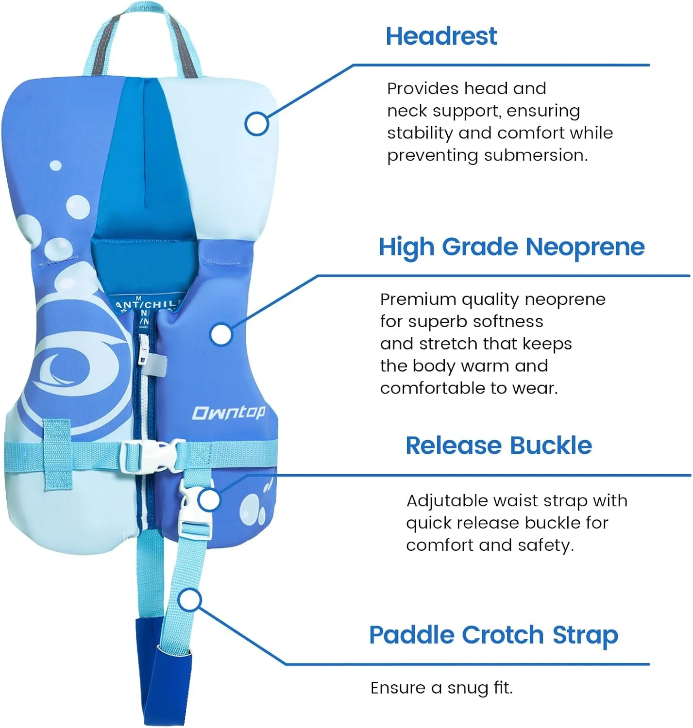 Owntop Toddler Swim Vest Kids Float Jacket Swimming Aid for Children 20-30-40-50 lbs with Adjustable Safety Straps Age 1-6 Years