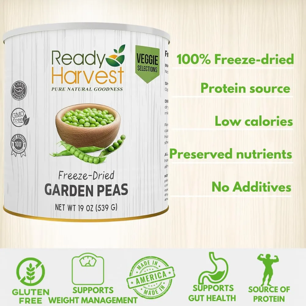 Ready Harvest Freeze-Dried Garden Peas - 30 Year Shelf Life - #10 Can