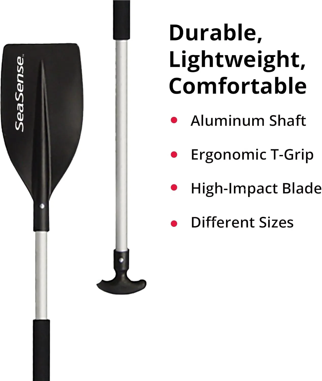 SeaSense Aluminum Kayak & Canoe Paddle - Aluminum Shaft, T-Grip, Polypropylene Blade - For Adults, Great for Recreational, Sport, Sea, Whitewater & Fishing Kayaking