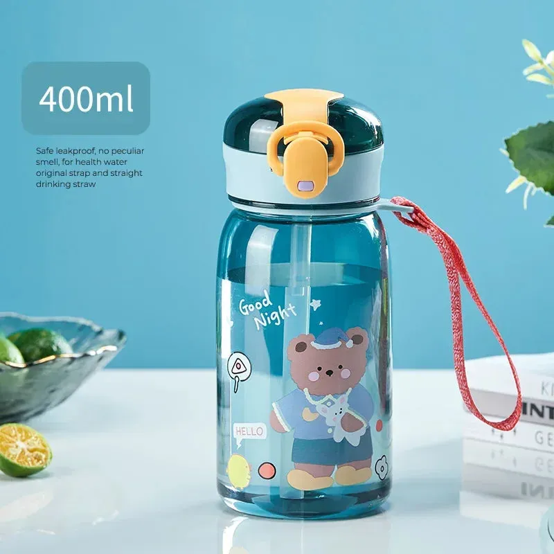 SINOTAO  -  1pc 400ml Kids Water Sippy Cup With Straw Cartoon Leakproof Water Bottles Outdoor Portable Drink Bottle Children's Lovely Cup