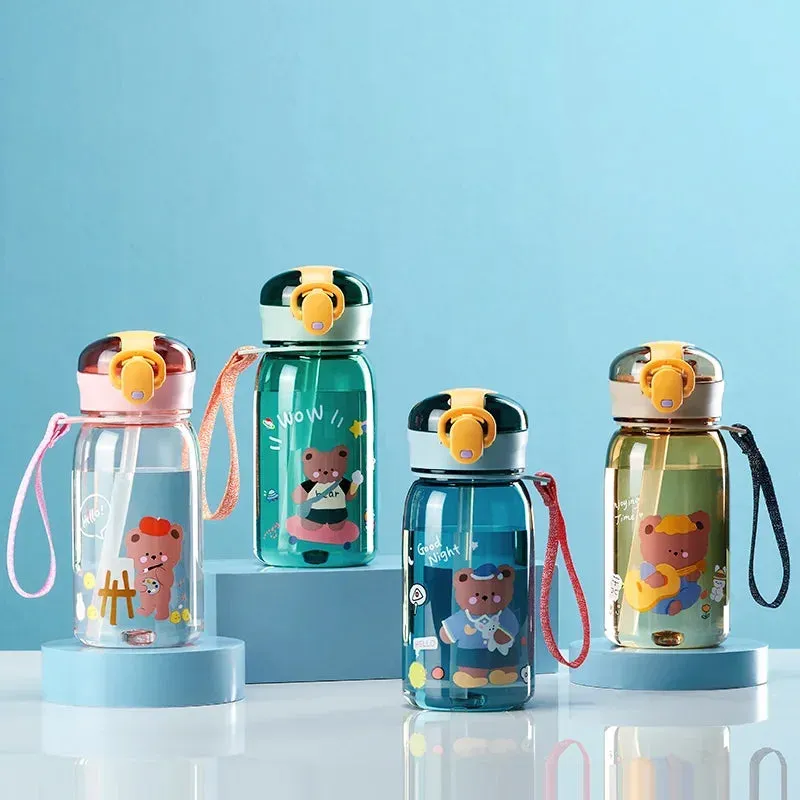 SINOTAO  -  1pc 400ml Kids Water Sippy Cup With Straw Cartoon Leakproof Water Bottles Outdoor Portable Drink Bottle Children's Lovely Cup