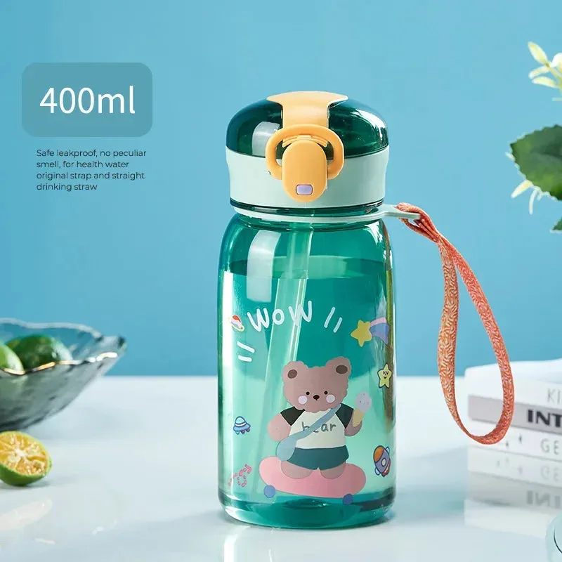 SINOTAO  -  1pc 400ml Kids Water Sippy Cup With Straw Cartoon Leakproof Water Bottles Outdoor Portable Drink Bottle Children's Lovely Cup