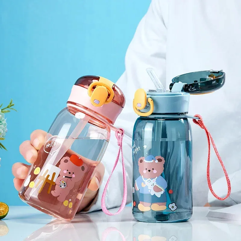 SINOTAO  -  1pc 400ml Kids Water Sippy Cup With Straw Cartoon Leakproof Water Bottles Outdoor Portable Drink Bottle Children's Lovely Cup