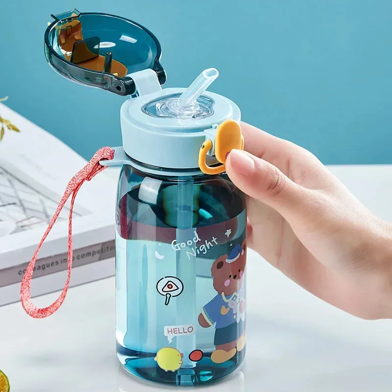SINOTAO  -  1pc 400ml Kids Water Sippy Cup With Straw Cartoon Leakproof Water Bottles Outdoor Portable Drink Bottle Children's Lovely Cup