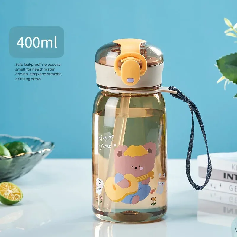 SINOTAO  -  1pc 400ml Kids Water Sippy Cup With Straw Cartoon Leakproof Water Bottles Outdoor Portable Drink Bottle Children's Lovely Cup