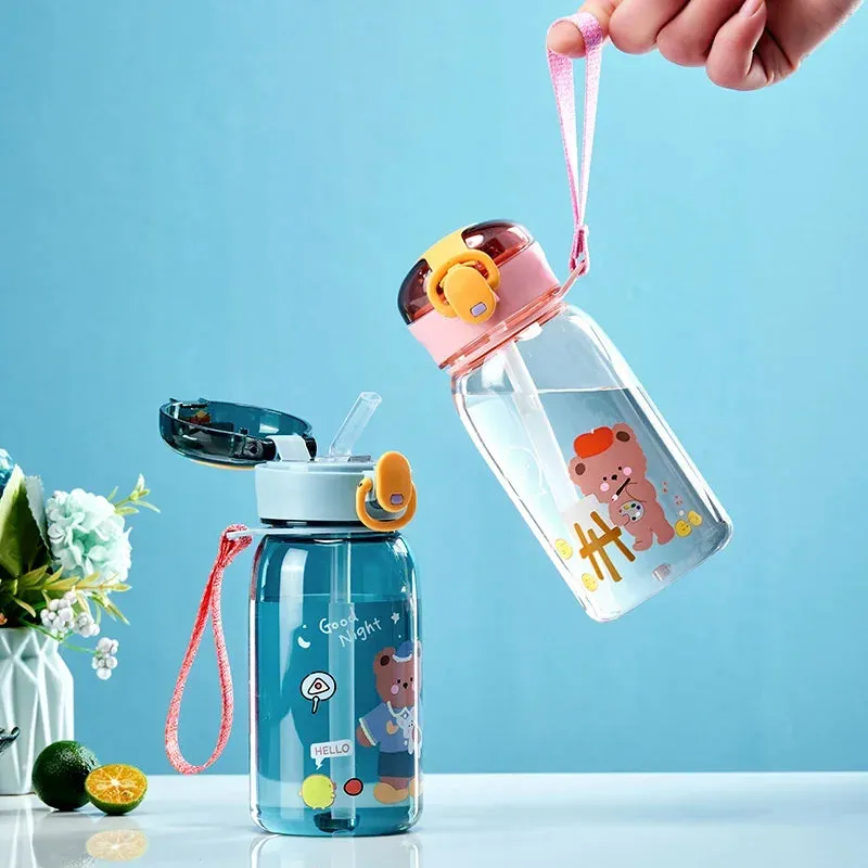 SINOTAO  -  1pc 400ml Kids Water Sippy Cup With Straw Cartoon Leakproof Water Bottles Outdoor Portable Drink Bottle Children's Lovely Cup