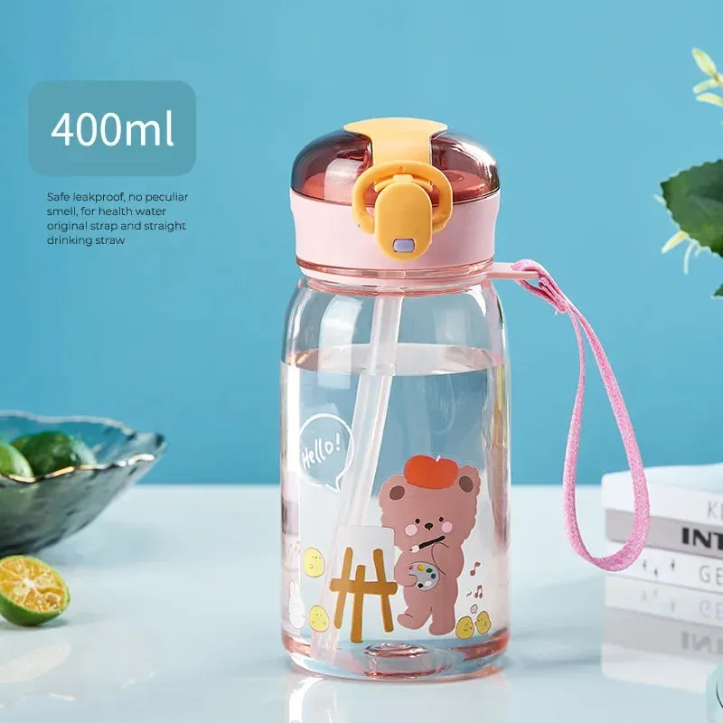 SINOTAO  -  1pc 400ml Kids Water Sippy Cup With Straw Cartoon Leakproof Water Bottles Outdoor Portable Drink Bottle Children's Lovely Cup