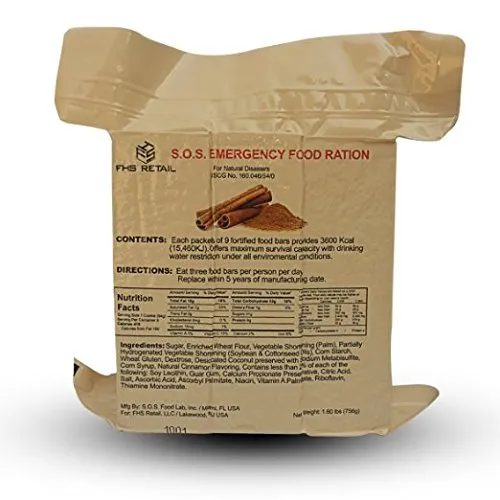 SOS Food Labs - Emergency Ration Bars Cinnamon and Coconut 3 Day / 72 Hour - 2 Pack