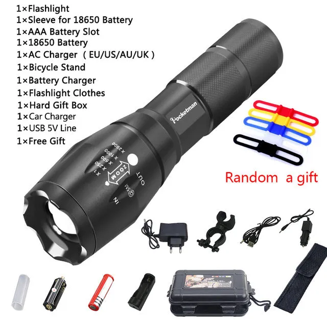 Super Bright  XM-L T6 L2 XP-L LED Flashlight Rechargeable Zoomable Linternas Torch Light by 1*18650 or 3*AAA Lamp Hand Light z50