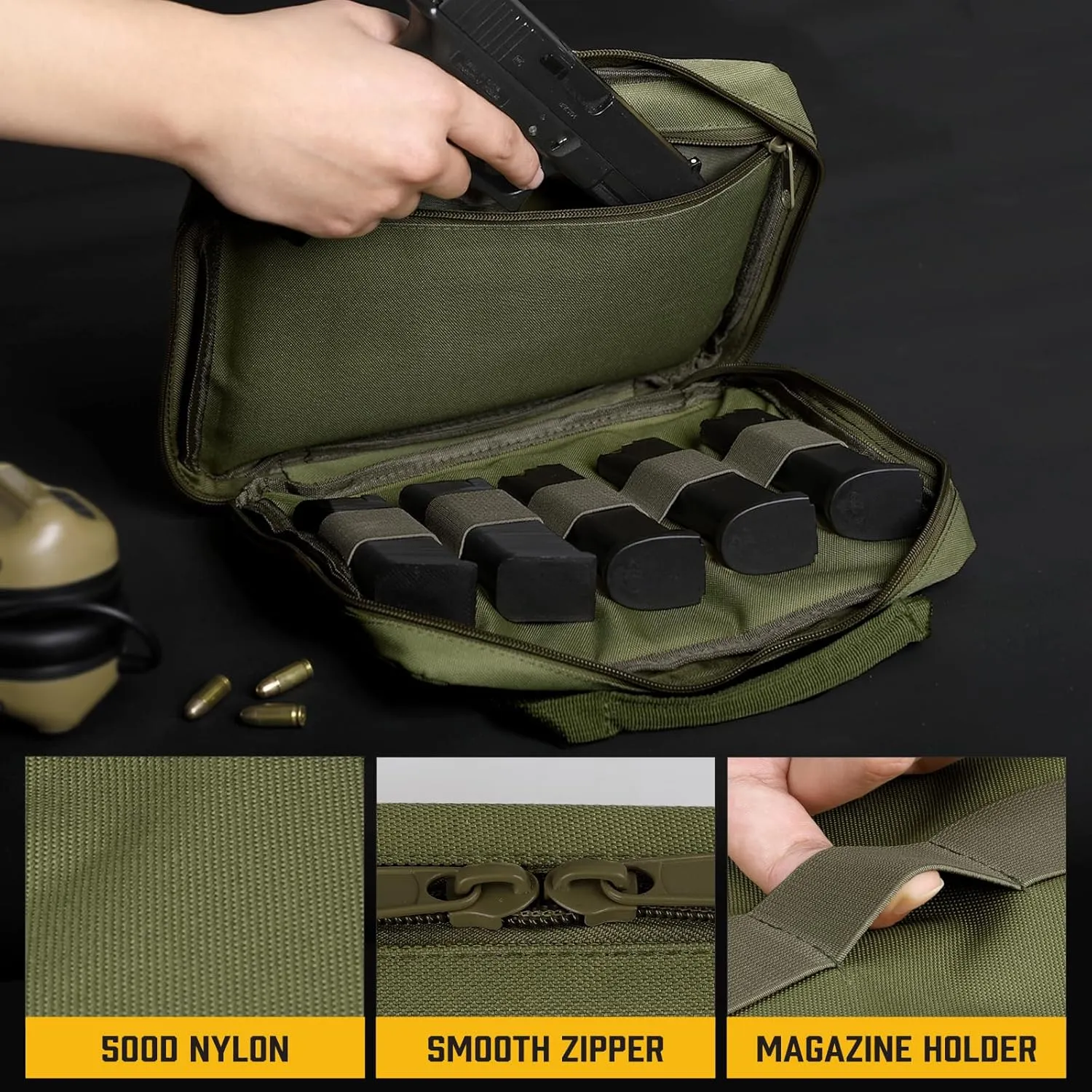 Tactical Pistol Handgun Case Bag, Gun Case Soft Gun Carrying Storage Bag Square Pistol Shooting Range Bag Dual Padded Firearm Case Handgun Pouch