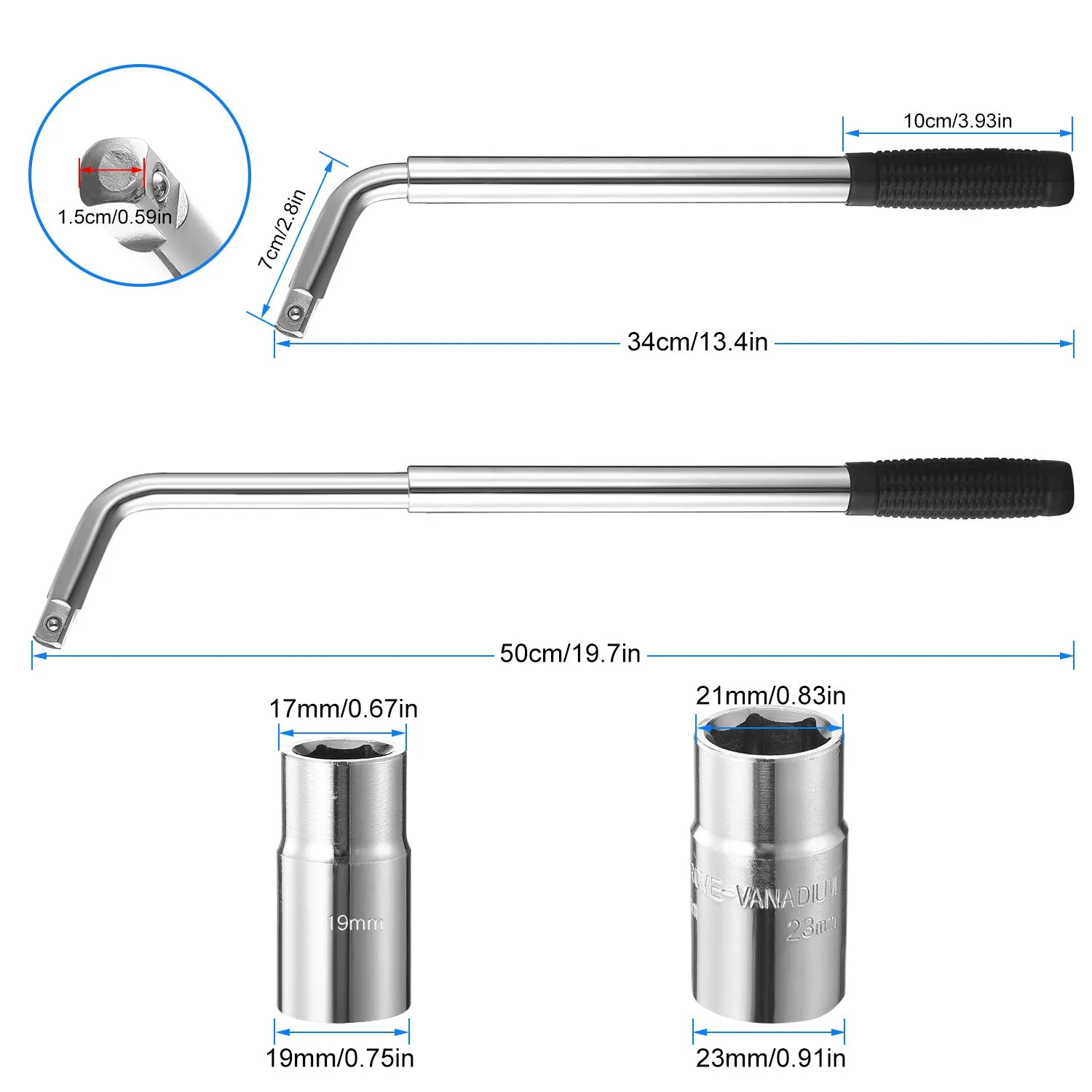 Telescoping Lug Wrench Extendable Tire Wheel Nut with CR-V Sockets