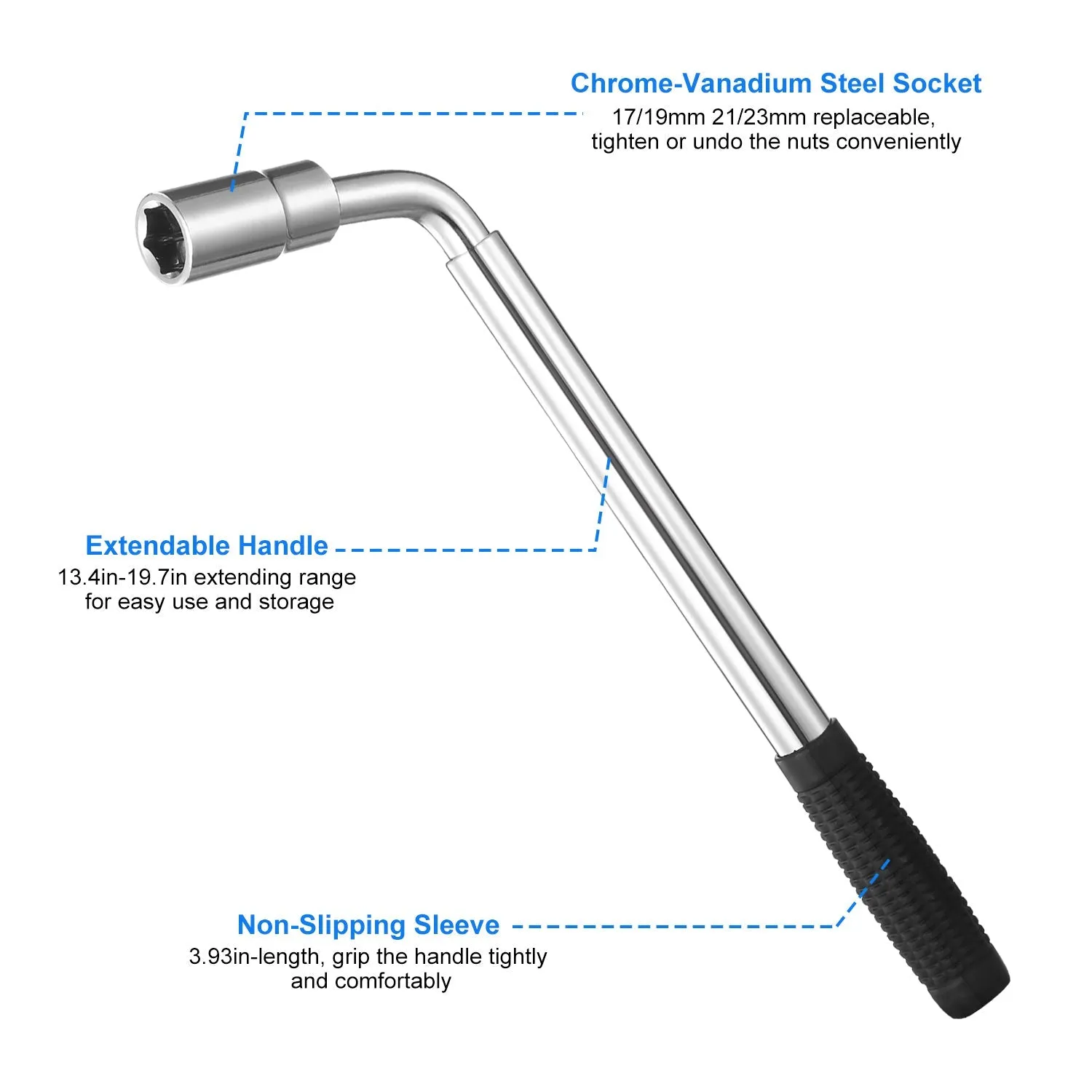 Telescoping Lug Wrench Extendable Tire Wheel Nut with CR-V Sockets
