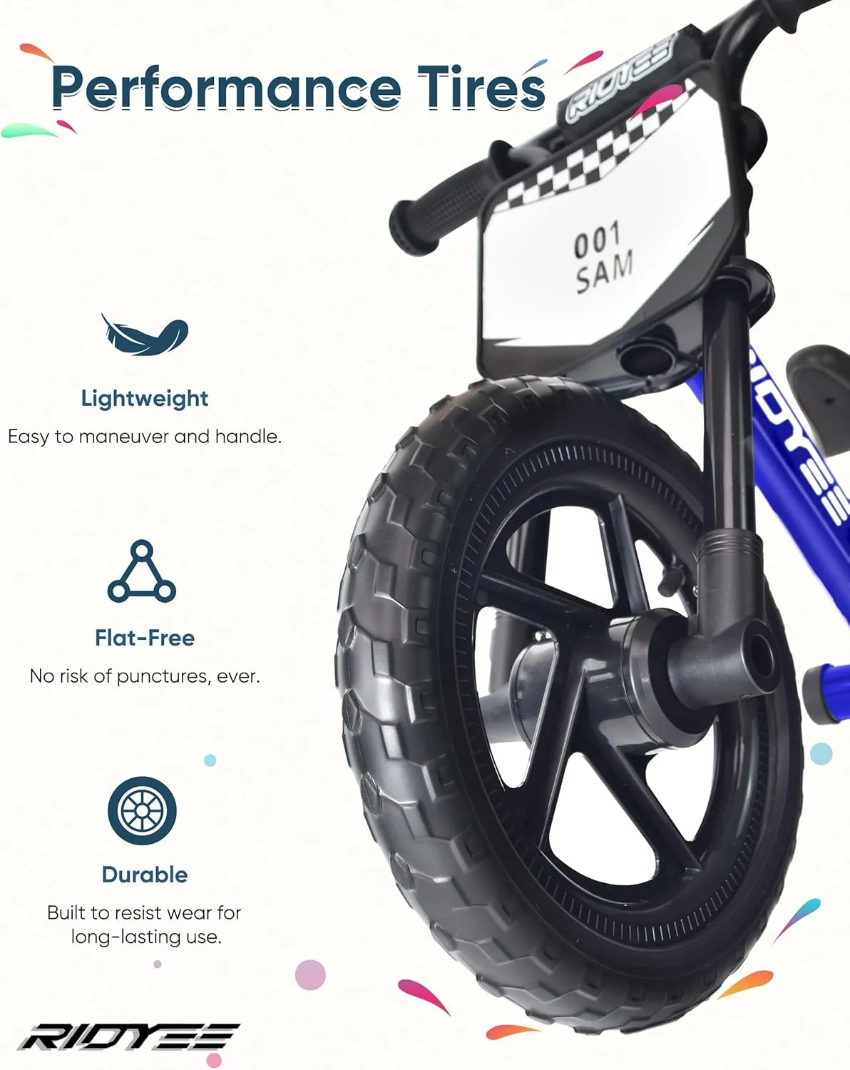 Toddler Balance Bike 2 Year Old, Kids Balance Bike for 2 to 5 Year with Tool-Free Adjustment, Limited Steering, Footrest, Custom Name Plate with Stickers, Gift Bike for 2-3 Boys