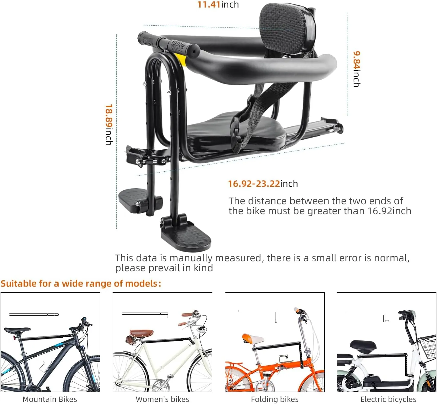 YouTeMei Kids Bike seat, Front Mounted Bike Seat for Adult Bike,Bike Seat Kids for 1-6years Old